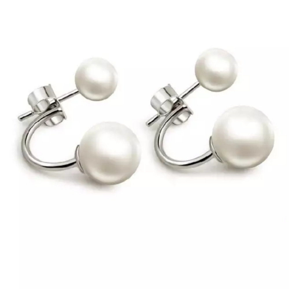 Front Back Double Pearl Studs Earrings - Picture 4 of 6